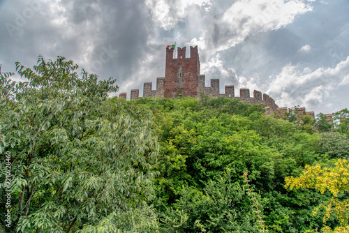 Medieval Castle Walls and Tower with Drawbridge Entrance in Marostica