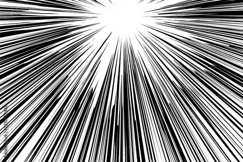 Intense downward manga speed lines effect, high-contrast black and white comic book action lines rushing straight down from the top toward the lower center, powerful falling motion.