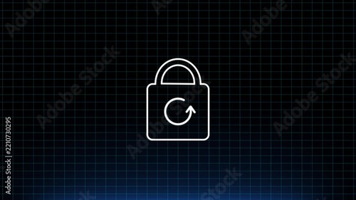 Padlock icon animation displays a refresh cycle arrow on grid. Data privacy encryption reset updates on the padlock icon.