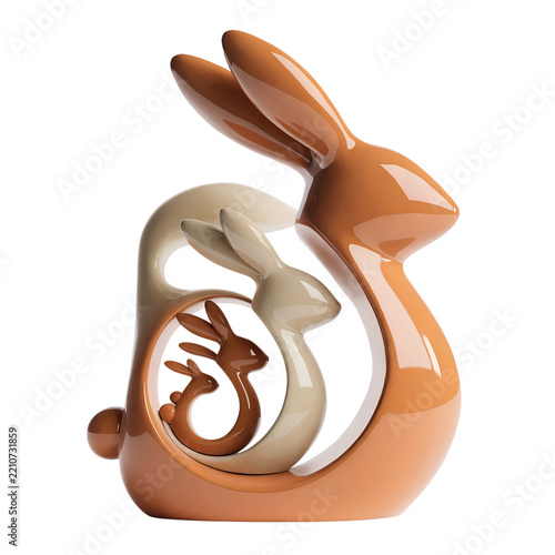 Isolated Nested Rabbit Figurine Set Ceramic 3D Asset