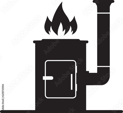 Minimalist Industrial Furnace with Flame and Chimney Vector Illustration