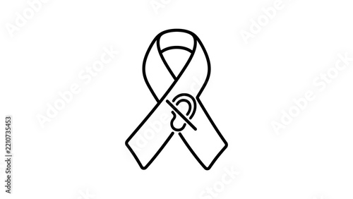 Awareness ribbon icon with crossed ear symbol representing deaf community.