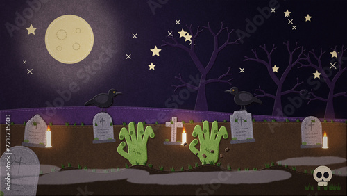 Graveyard Hands Halloween cartoon style background