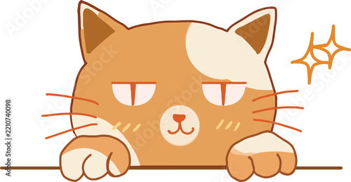 A drawing of a smiling orange cat character, cartoon character drawing, hand-drawn.