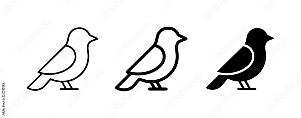 Fototapeta premium Bird icons set with line art and silhouette, animal symbols for logos and web