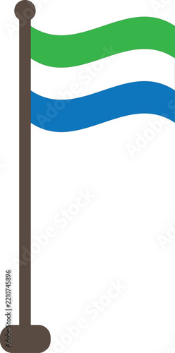 sierra leone national flag waving on flagpole with green white and blue stripes