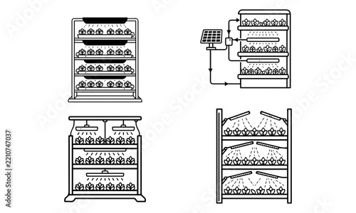 Vertical Farming LED Lighting System Icon Set