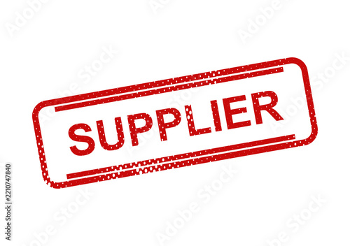 Red supplier stamp with bold uppercase text illustration