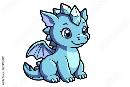 Cute Baby Ice Dragon Vector Illustration with Head Crystals