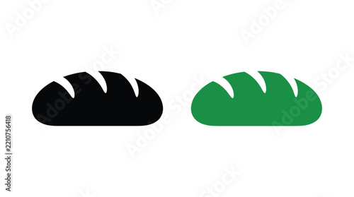 Two Bread Loaf Icons Displayed in Black and Green, a Simple Graphic Design for Food and Bakery Themes. with Baking Featuring Wheat, Grain, Dough with Pastry and Culinary Elements for Ingredient