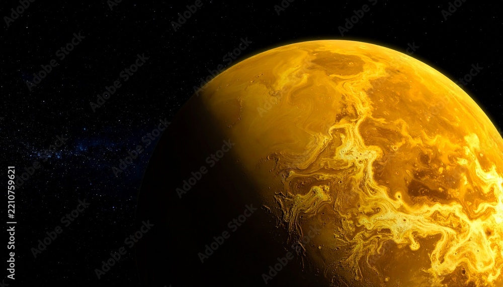 Obraz premium Golden Alien Planet in Deep Space Glowing Exoplanet with Fiery Atmosphere