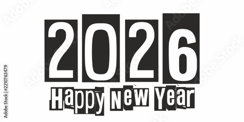 2026 New Year design with Happy New Year lettering – vector illustration
