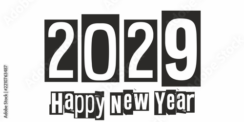 wzór roku „2029”  do wykorzystania w projekcie kartki lub kalendarza oraz z napisem „Szczęśliwego Nowego Roku”. Ilustracja wektorowa w formacie EPS