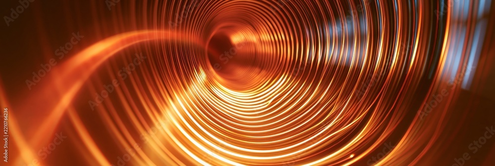 Fototapeta premium Abstract glowing orange spiral tunnel with incandescent filaments and motion blur