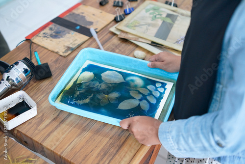 cyanotype printing process with chemical liquid