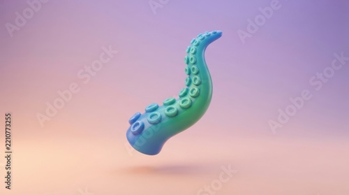 3D render of a stylized blue octopus tentacle with suction cups isolated on a soft gradient background for creative