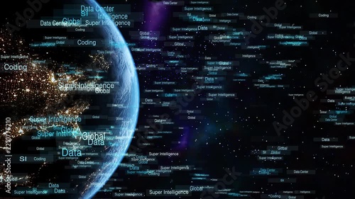 Super Intelligence technology background with earth in space.
