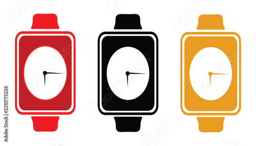 Wristwatch Icon Set – Minimal Analog Watch Symbols in Red, Black and Gold