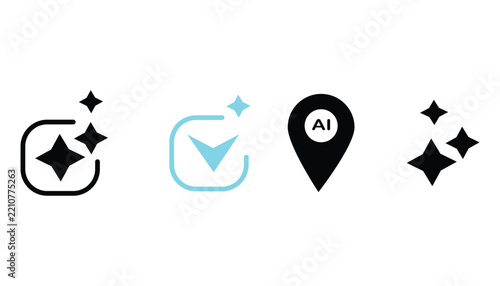 AI Magic Icon Set – Artificial Intelligence, Sparkle and Smart Technology Symbols
