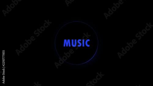 Neon glowing music logo with futuristic wave effect on dark background