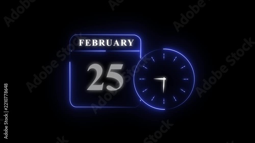 February 25 date with glowing blue clock icon
