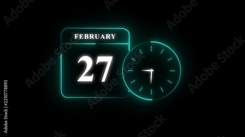 Modern digital calendar and clock displaying february 27