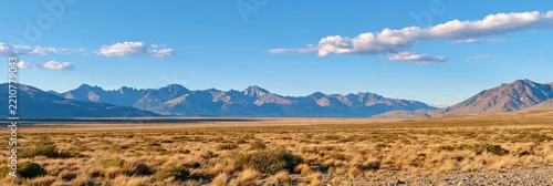 Panel kuchenny z motywem Wide Patagonian steppe landscape under clear blue sky with distant mountain range
