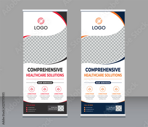 Medical Healthcare Roll Up Banner Design Template for Hospital and Clinic