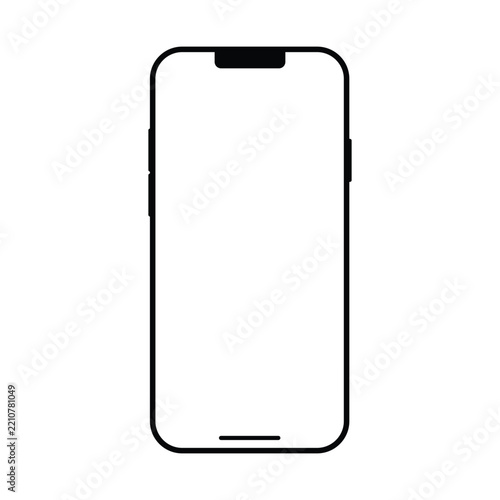 Minimalist smartphone vector illustration featuring black outlines and blank white screen display for modern digital interface design