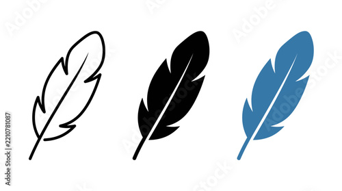 Feather icon set, quill pen symbol for writing and literature