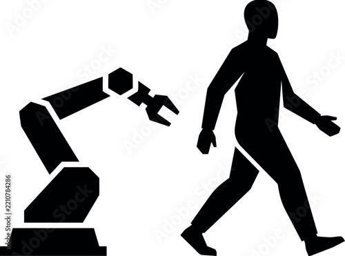 Human and robotic arm silhouette representing the future of automation and technology