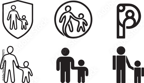 Parent and Child Holding Hands - Family Protection and Care Icon Set
