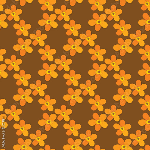 Vibrant orange and yellow floral pattern against a warm brown background, perfect for any design project.