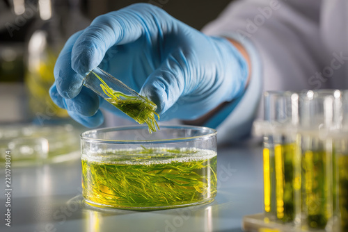 algae research in laboratories, biotechnology science concept 