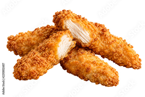 Crispy fried chicken strips tenders isolated on transparent background