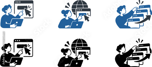 AI Digital Marketing and Business Analytics Icon Set with Laptop, Data, Automation and Online Strategy
