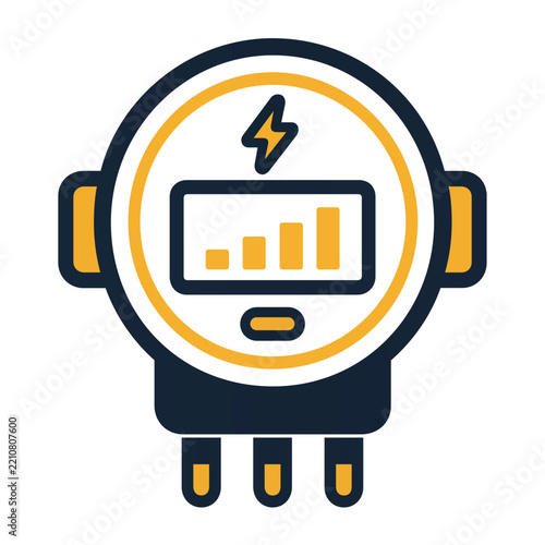 Round Smart Electricity Meter Icon with Bar Chart and Bolt