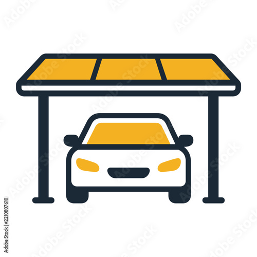Solar Carport with Car Duotone Icon Photovoltaic Parking Roof