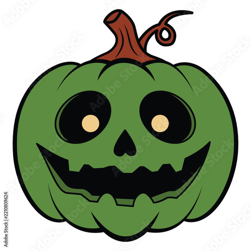 Green Spooky Pumpkin Jack O Lantern Character Illustration for Halloween Art