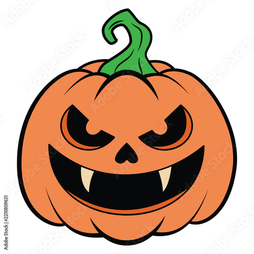 Scary Halloween pumpkin with a mischievous smile and sharp fangs graphic