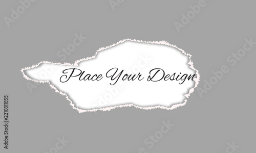 Torn paper hole mockup with white copy space and realistic shadow on gray background, vector template.