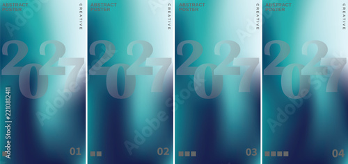 Abstract 2027 calendar poster template design, turquoise gradient banner vector background, creative stories cover collection