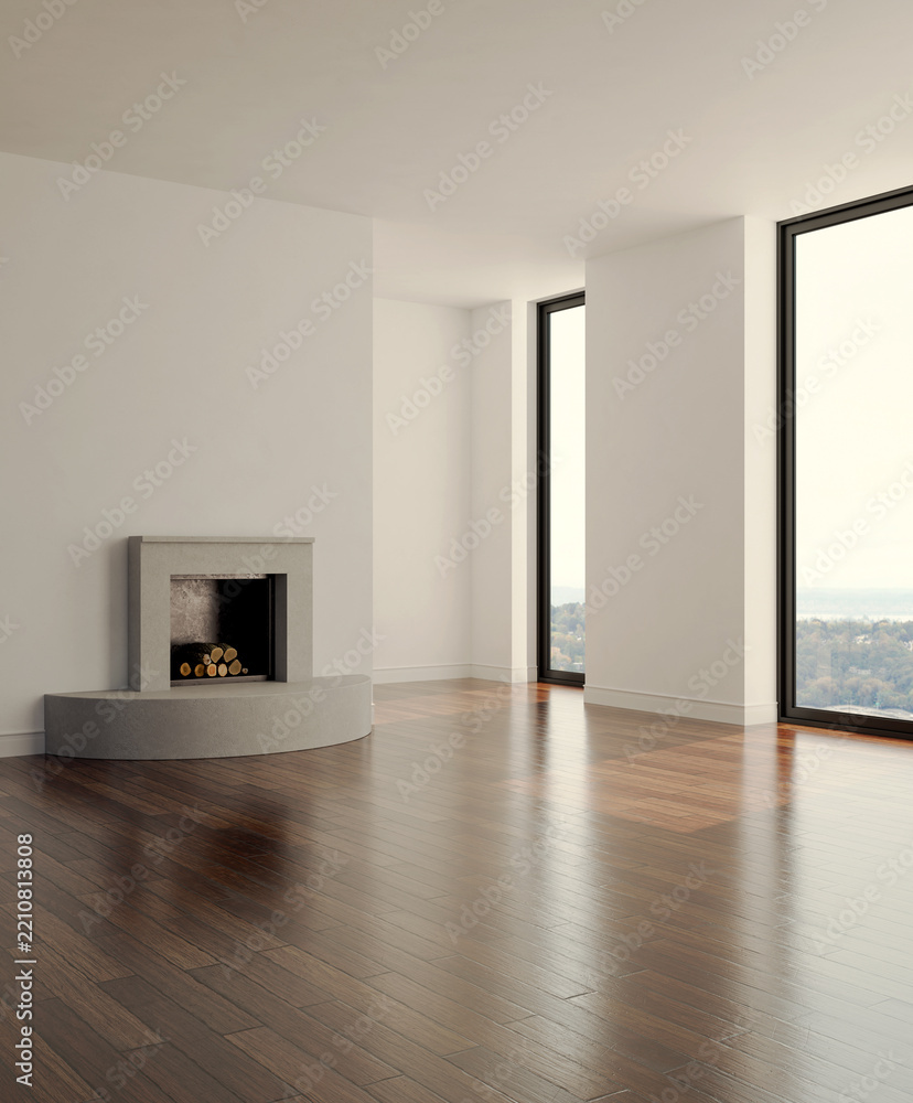 Naklejka premium 3D rendering, 3d illustration, Large Luxury modern living room interior, brutalist architecture realistic lighting, Graphic Overlay wide angle, contemporary furniture, clean lines, minimalist decor