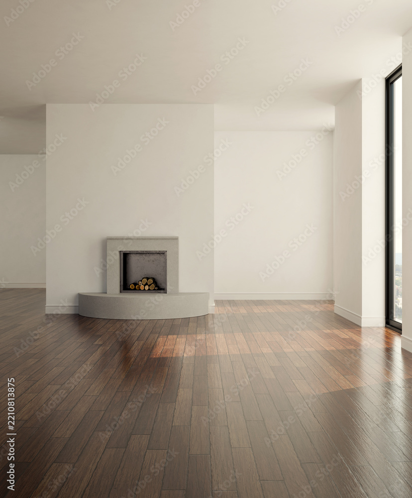 Naklejka premium 3D rendering, 3d illustration, Large Luxury modern living room interior, brutalist architecture realistic lighting, Graphic Overlay wide angle, contemporary furniture, clean lines, minimalist decor