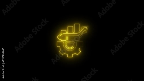 Neon business growth with gear and rising chart animation for corporate strategy and financial success concepts