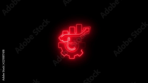 Red neon business growth with gear and rising bar chart animation for financial success and corporate strategy concepts