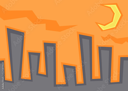 Minimalist illustration of city silhouette with some building under the sky