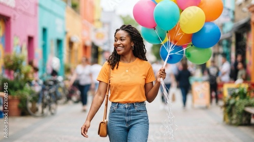 young woman with balloons