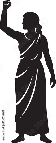 Woman standing with staff silhouette vector illustration