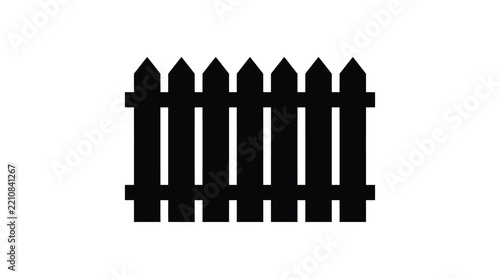 Black picket fence silhouette on a white background simple garden border